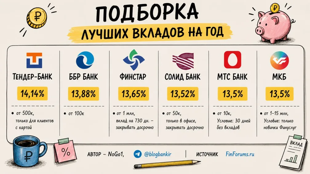 Самые выгодные вклады на 1 год (13.05.2026)