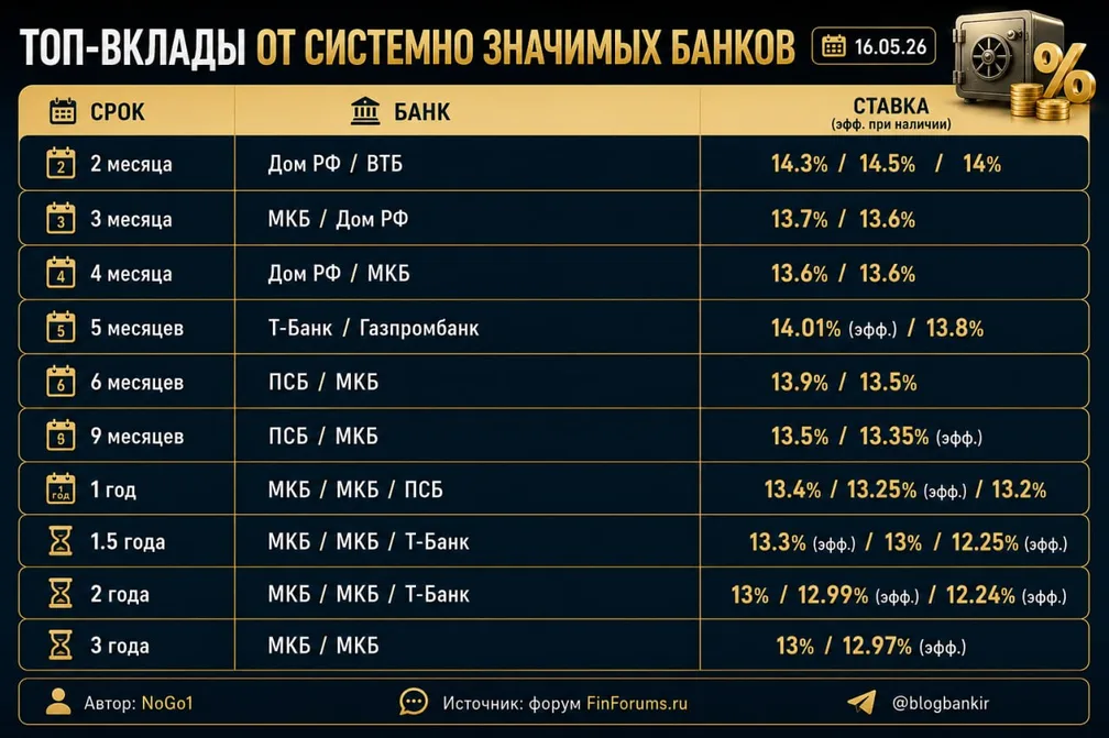 Топ-вклады в системно значимых банках (17.05.26)