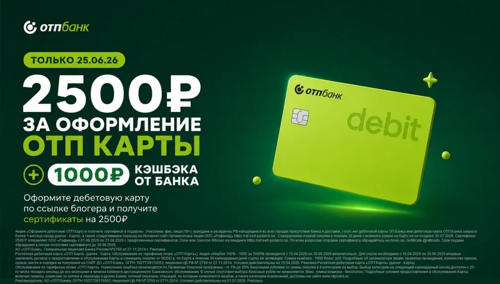 Только сегодня — двойная акция с ОТП Банком и бесплатной дебетовой картой