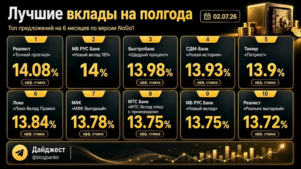 Лучшие вклады на полгода (02.07.2026)