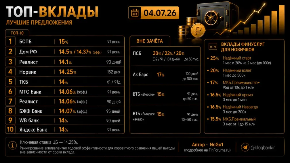 Самые выгодные вклады (04.07.2026)