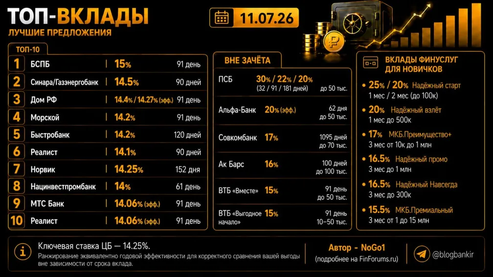 Самые выгодные вклады (11.07.2026)