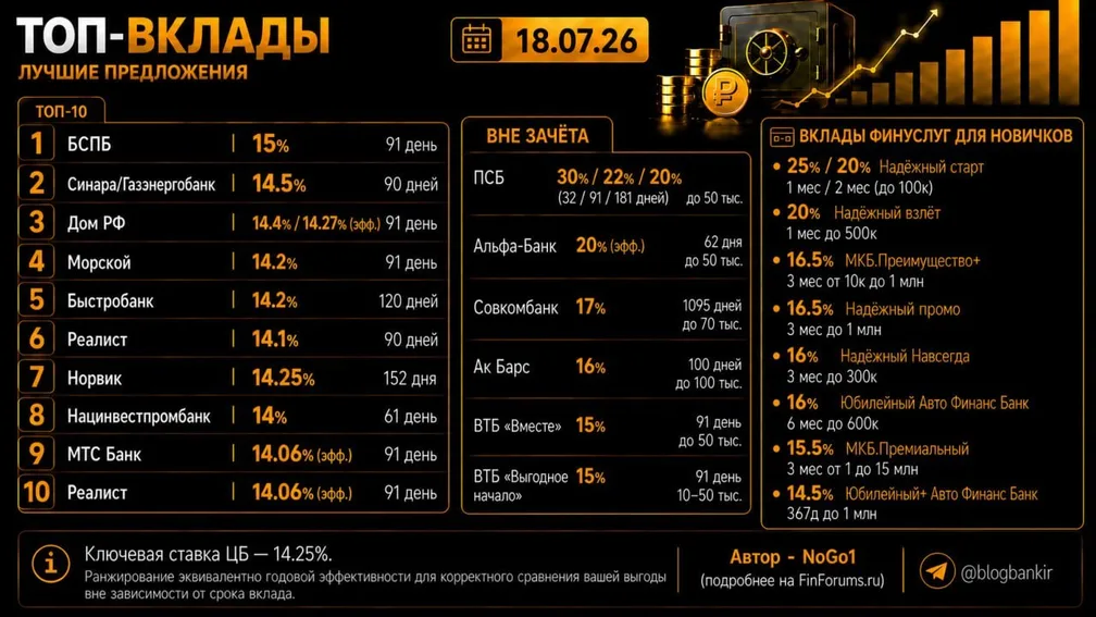 Самые выгодные вклады (18.07.2026)