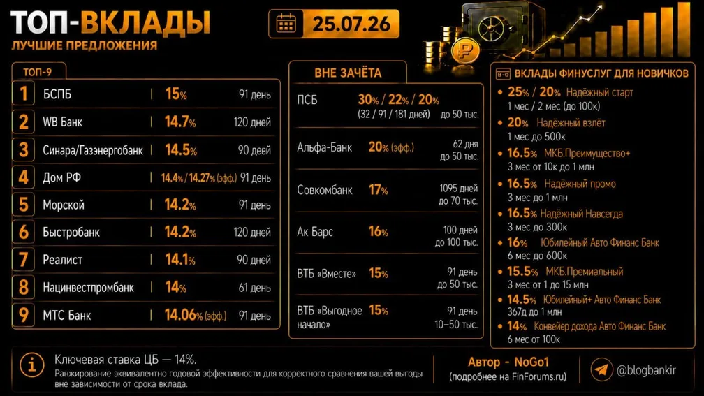 Самые выгодные вклады (25.07.2026)