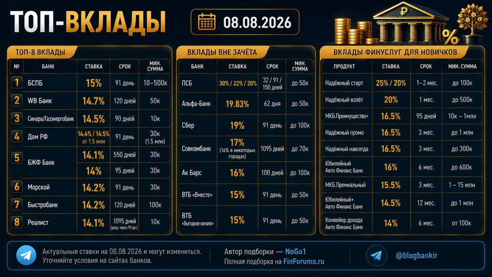 Самые выгодные вклады (08.08.2026)