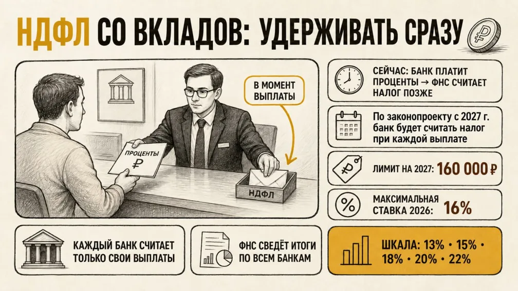 НДФЛ со вкладов предложили удерживать сразу при выплате процентов